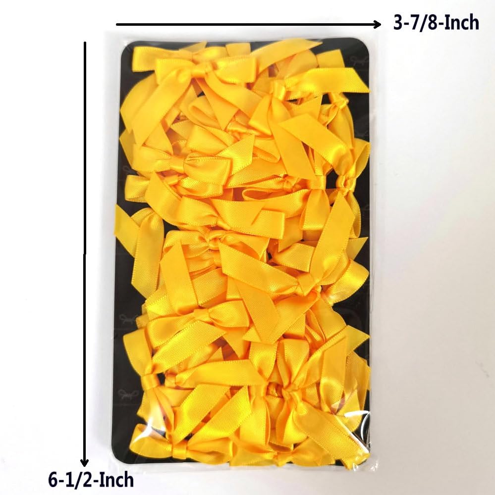 50pcs 1-1/2" Mini Yellow Satin Ribbon Bows Without Twist Ties for Crafts Gift Wrapping Packing Christmas Decoration (Yellow)