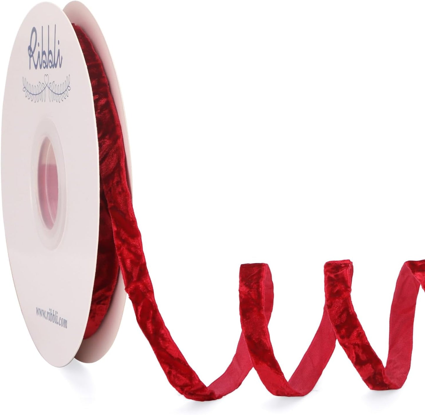 Ribbli Dark Red Velvet Ribbon 3/8 Inches Luxury Crinkled Red Christmas Ribbon for Gift Wrapping Crafts Home Decor-Continuous 10 Yard