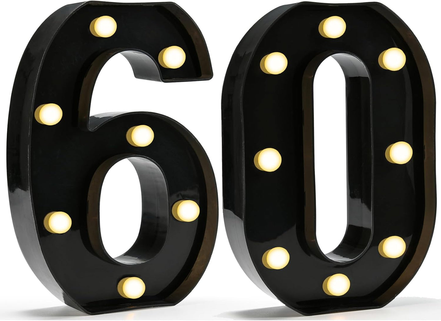 Pooqla Decorative Led Light Up Number Letters, Black Plastic Marquee Number Lights Sign for 60th Birthday Party Wedding Decor Battery Operated Black Decoration 60