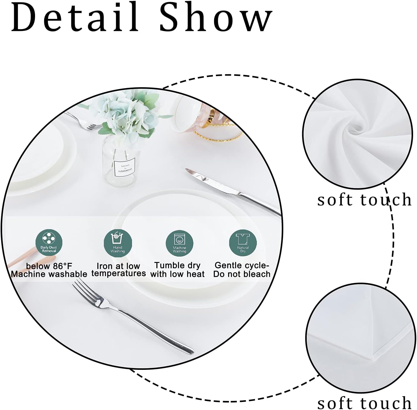 Fitable Square Tablecloth 54x54 inch Tablecloth Stain and Wrinkle Resistant Washable Polyester Table Cloth for Buffet Parties and Camping, White