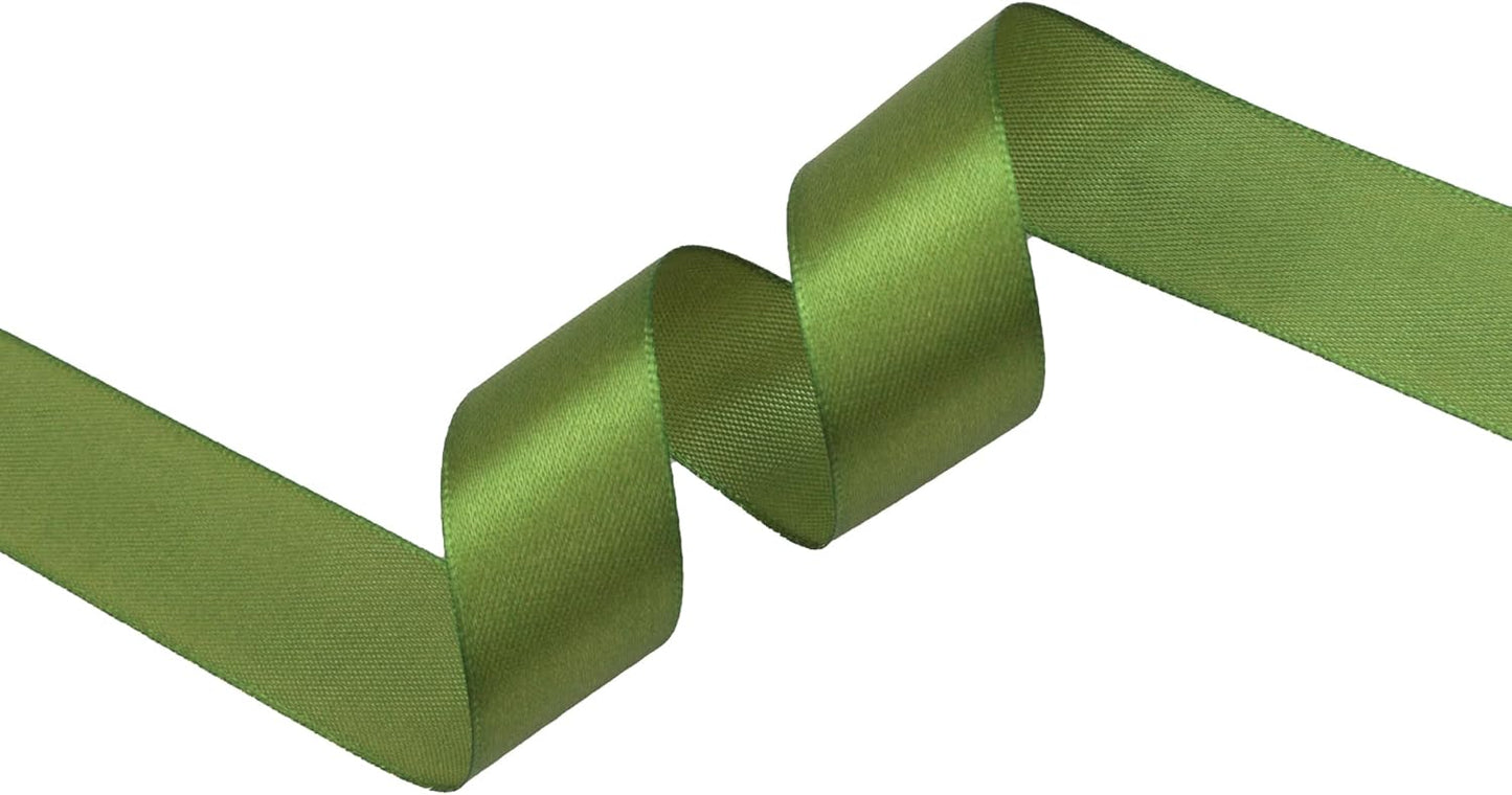 Olive Green Satin Ribbon 1 inch X Continuous 100 Yards, Single Face Polyester Ribbon Perfect for Gift Wrapping, Flower Bouquet, Wedding Decor, Crafts, Bow Making, Sewing and More