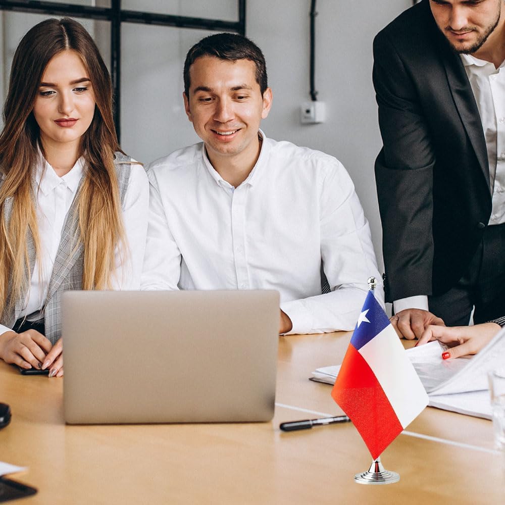 Chile Flag Chilean Flags, Small Mini Chilean Desk Flag, Used for Table Office Classroom Home Patriotic Events Decorations