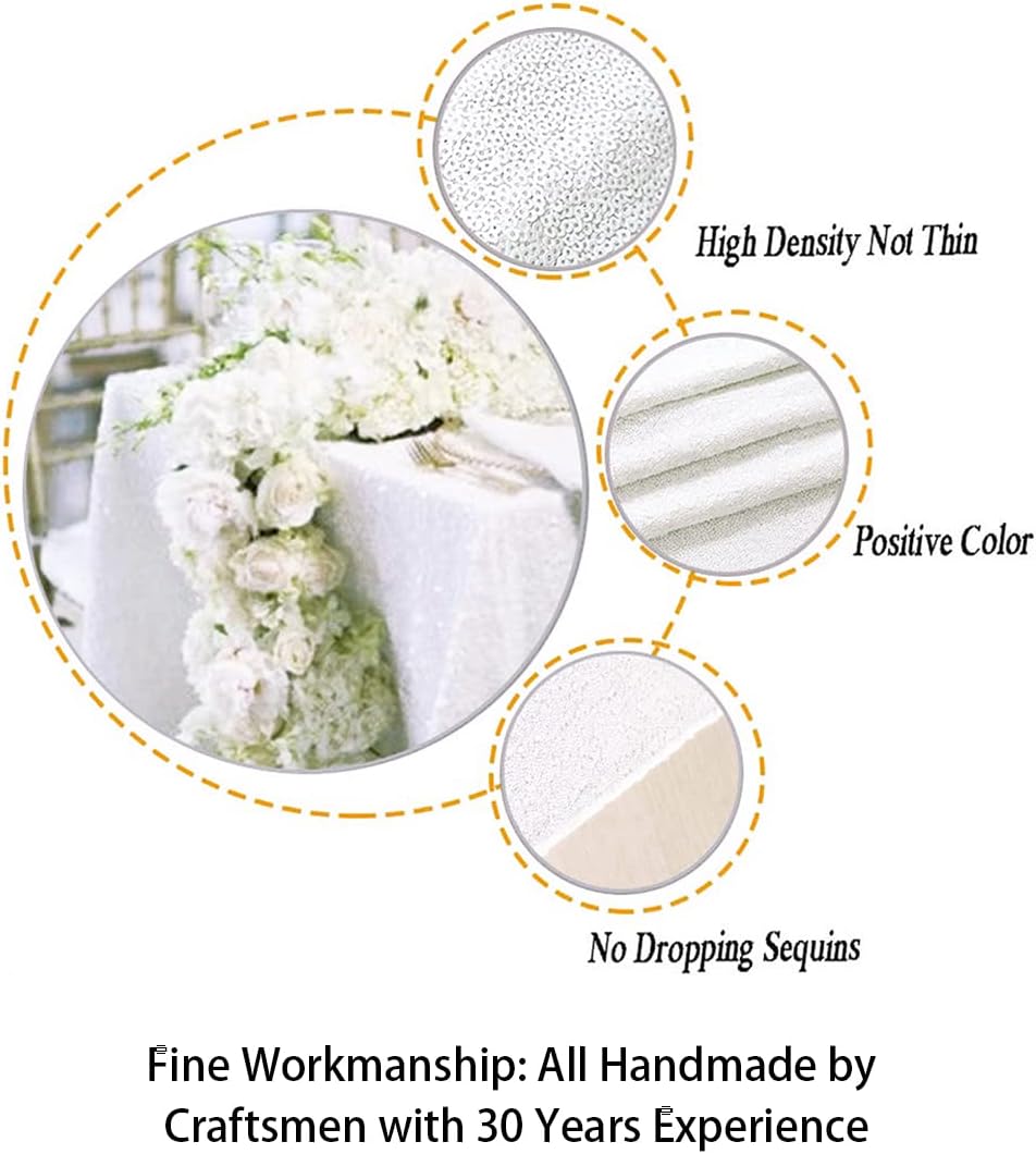 ShinyBeauty Square Tablecloth 72x72-Inch Sequin Tablecloth Overlay White Table Cover Sequined Table Cloths for Wedding White Shimmer Linen Square-Overlay for Cocktail/Cake/Dessert
