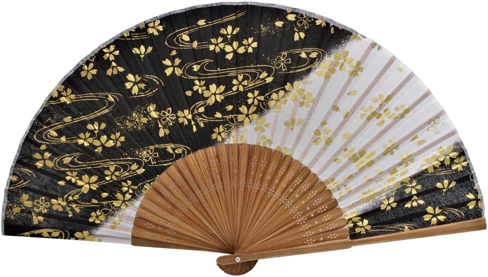 Terra Distribution Folding Fan [Japan Import] Hand Fans for Women Foldable, Japanese Fan, Unique Design, Handmade Bamboo, Silk Fan, 8.6" (22cm), Abanicos de Mano (727(Cherry Blossoms, Gold))