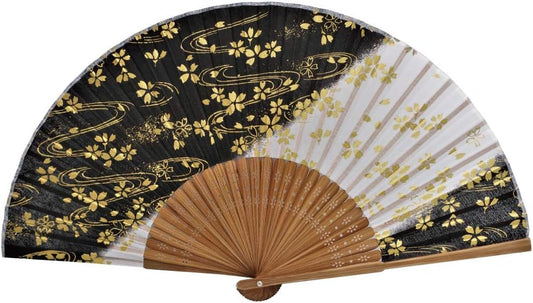 Terra Distribution Folding Fan [Japan Import] Hand Fans for Women Foldable, Japanese Fan, Unique Design, Handmade Bamboo, Silk Fan, 8.6" (22cm), Abanicos de Mano (727(Cherry Blossoms, Gold))