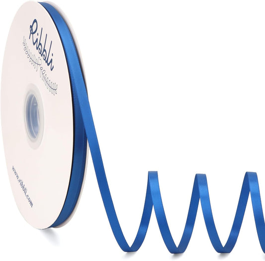 Ribbli Royal Blue Satin Ribbon Double Faced Satin 1/4 Inch x Continuous 100 Yards-Blue Ribbon for Gift Wrapping Crafts Wedding Decoration Bows Bouquet Floral Arrangement