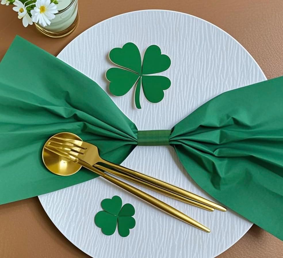 Germiwipe St. Patrick's Day Napkin Bands,Paper Napkin Rings Self Adhesive,Silverware Wraps Bands (Huntre Green-500 pcs)