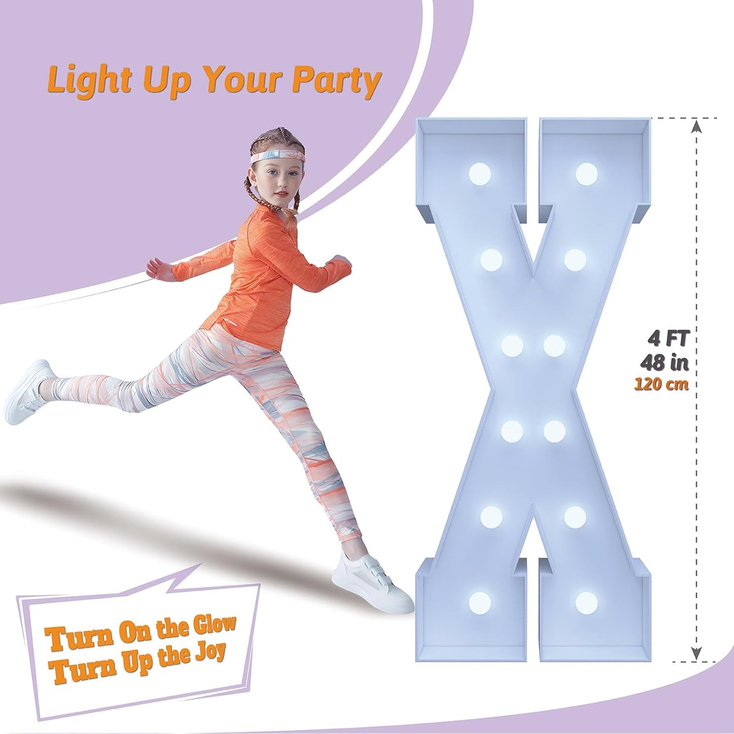 4FT Marquee Light Up Letters X – Cool White LED, Easy to Assemble Foam Board with Back Support, Large Marquee Light Up Letters for Birthday, Wedding, Party, Anniversary, Baby Shower Decor