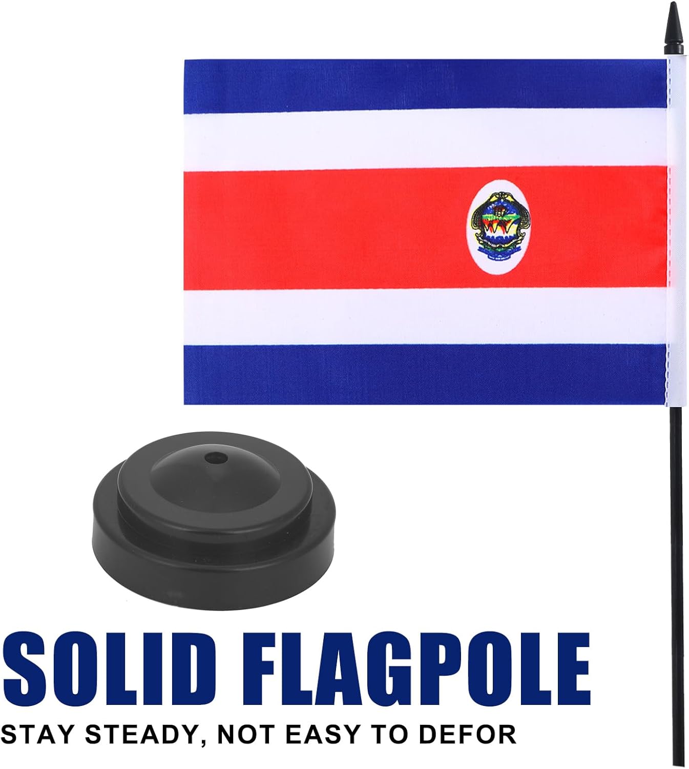 Costa Rica Desk Flag 12" Solid Pole Deluxe Set Costa Rican Flags Banner Mini Small Costa Rica Office Table Flags with Black Stand Base Desktop Decorations(2Pack)