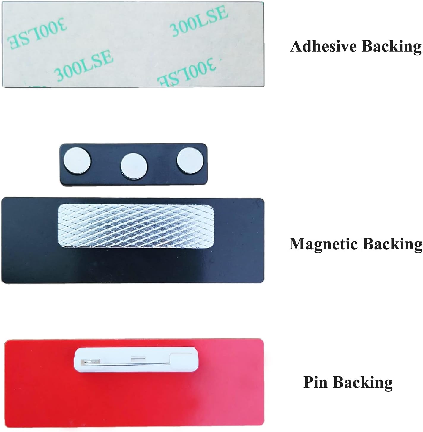 Custom Engraved Name Tag Badges for Business, Personalized Identification with Pin, Magnetic, Adhesive, or Blank Backing, 1"x3", White/Red Text