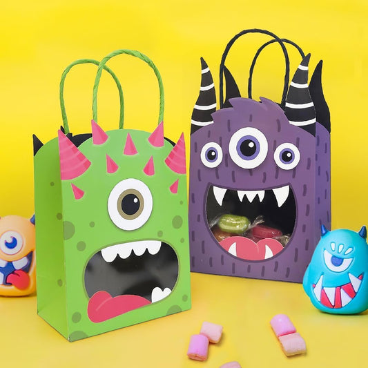 Cheerland Monster Gift Bags Halloween Goodie Bag Monster Party Favors Bag Summerween Candy Treats Paper Goody Bags Cartoon Themed Birthday Party Decorations Treat Inc Kids Theme Party Supplies 4 Pcs