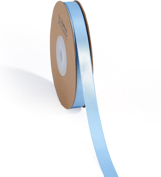 LaRibbons Light Blue Satin Ribbon 3/8 Inch 25 Yards Luxury Double Faced Blue Silk Ribbon for Flower Bouquet Crafts Gift Wrapping Wedding Party Babyshower Decoration