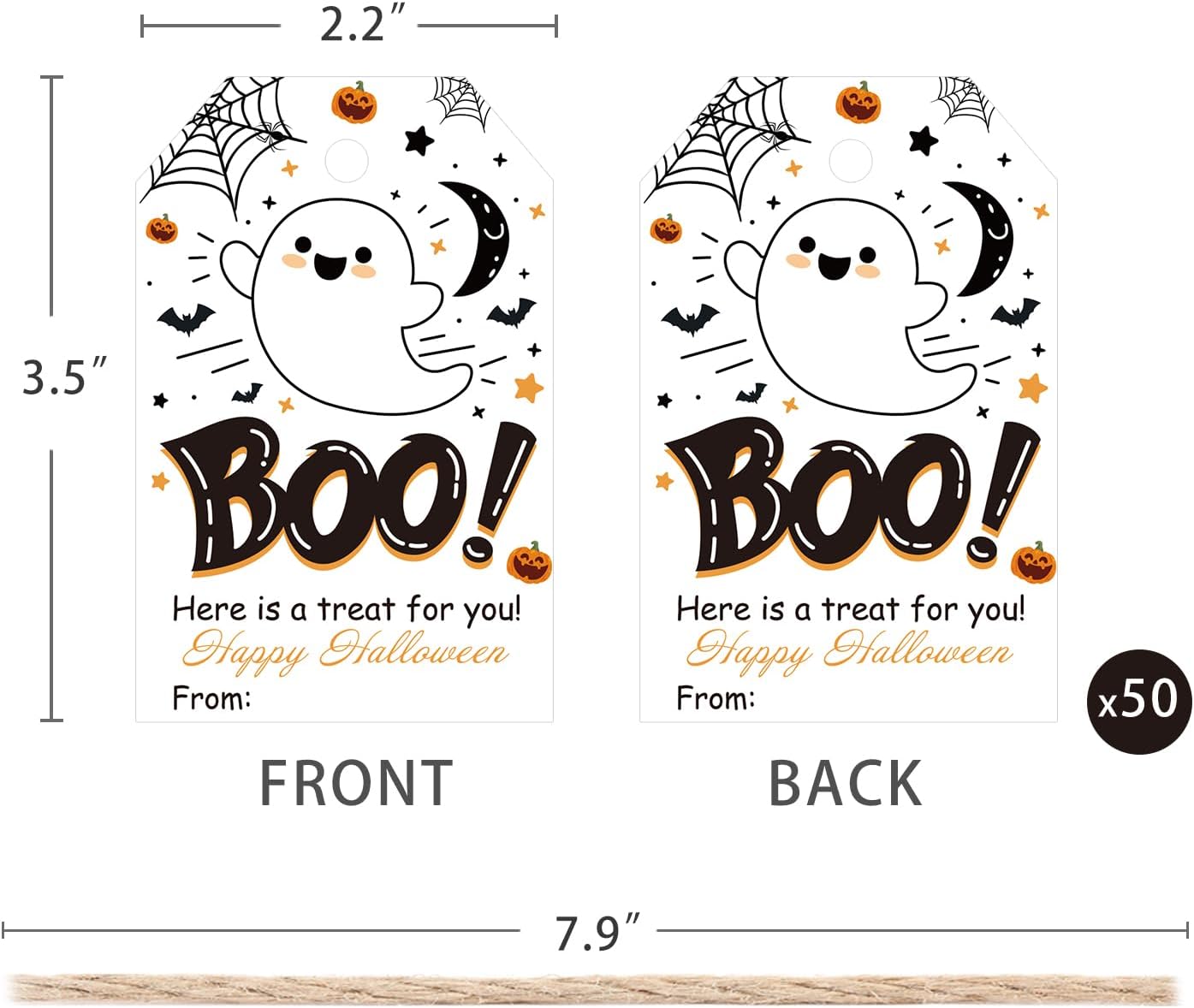 Aukolass 50Pcs Boo Gift Tags, Halloween Treat Tag for Spooky Ghost Party Favor and Gift Wrapping Decoration (Boo)