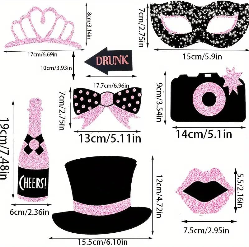 30 Pieces Black Rose Golden Photo Booth Props for Birthday Wedding New Year Party,Mix of Hats, Mask, Lipstick, Tie, Crowns and More Funny Selfie Props