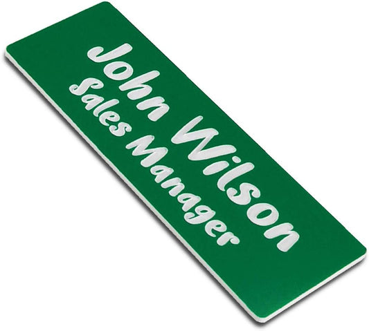 Custom Engraved Name Tag Badges for Business, Personalized Identification with Pin, Magnetic, Adhesive, or Blank Backing, 1"x3"-Green/White Text