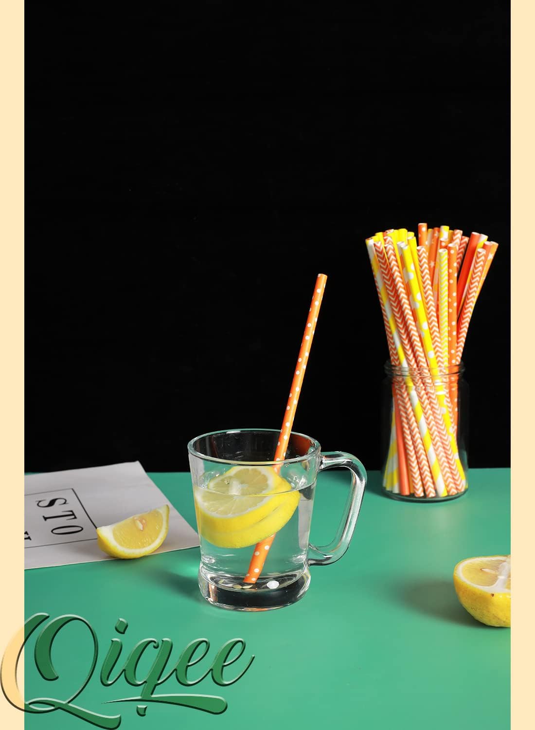 Yellow Orange Paper Straws for Drinking Yellow Disposable Straws 150pcs Biodegradable Disposable Straws Bulk(10 Pattern) qiqee