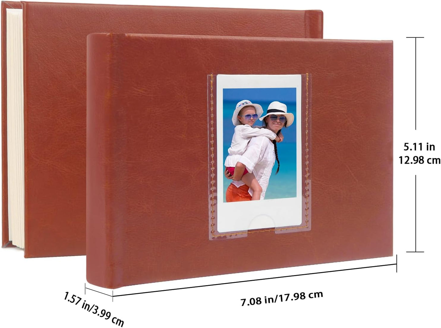 64 Pocket Mini Photo Album with Writing Space,Faux Leather Cover, Compatible with 2x3 Inch Polaroid Pictures and Fujifilm Instax Mini 12 11 9 99 8 7+ 40 Evo Instant Film (Brown)
