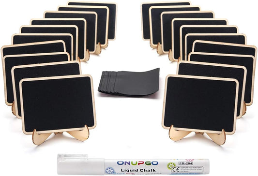 ONUPGO Mini Chalkboard Signs, 20 Pack Small Wooden Chalkboard Labels with Easels Stand, Place Cards, Food Signs, Blackboards for Table Numbers, Weddings Signs, Party Decoration