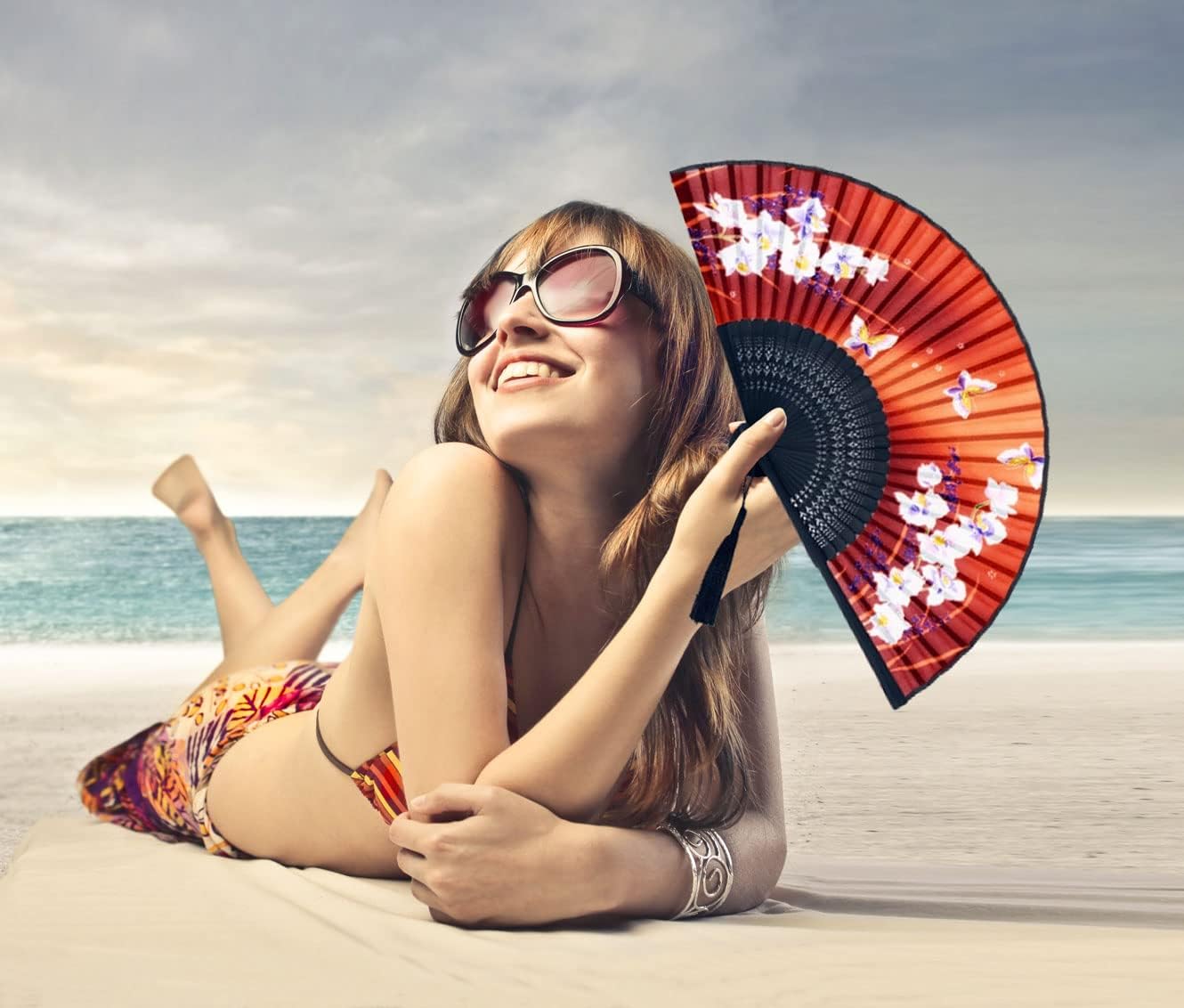 Amajiji Folding Hand Fan for Women, Chinese Japanese Vintage Style Bamboo Silk Hand Held Folding Fans for Party Wedding Dancing Decoration Gift Performance (AM-08)