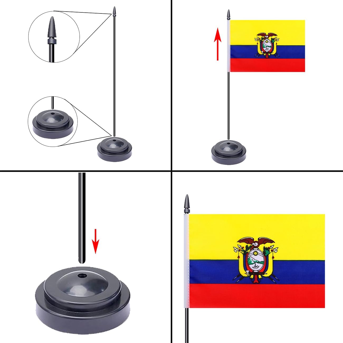 WXTWK 2 Pack Ecuador Flag Ecuador Deluxe Desk Flag Set - Mini Small Ecuadorians Table Office Flags with Black 12" Solid Pole Stand Base Classroom Meeting Desktop Decorations