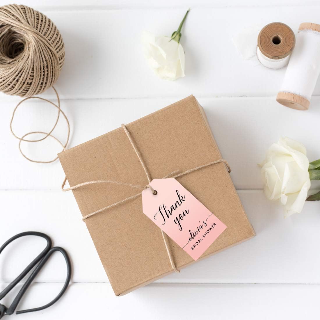 Andaz Press Personalized Blush Pink Rose Elegant Party Collection, Classic Tags, Thank You Olivia's Bridal Shower, 20-Pack, Custom Customizable Favors Decor