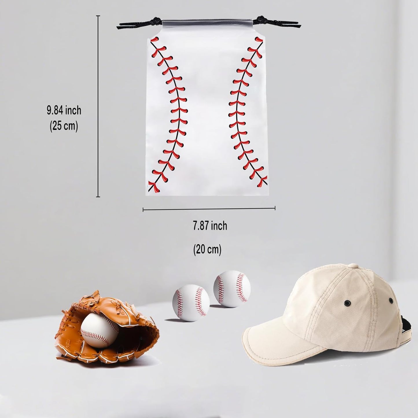 SAOTD 50 Pack Baseball Goodie Bags 7.87x9.84 inch (20x25 cm), Party Fvors Gift Treat Snack Bags, Baseball Drawstring Bag for Boys Girls Birthday Sports Theme Party Supplies