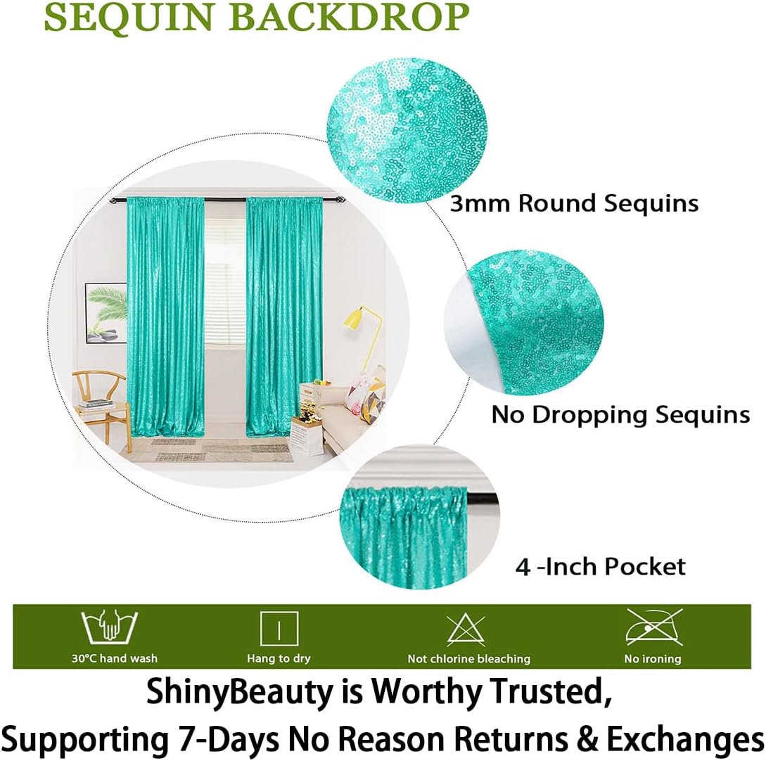 ShinyBeauty Sequin Backdrop 4x10ft Teal Sequin Curtains 2 Panels Wedding Drapes Glitter Backdrop Curtains for Parties Photography Background (4FTx10FTx2PC, Teal)