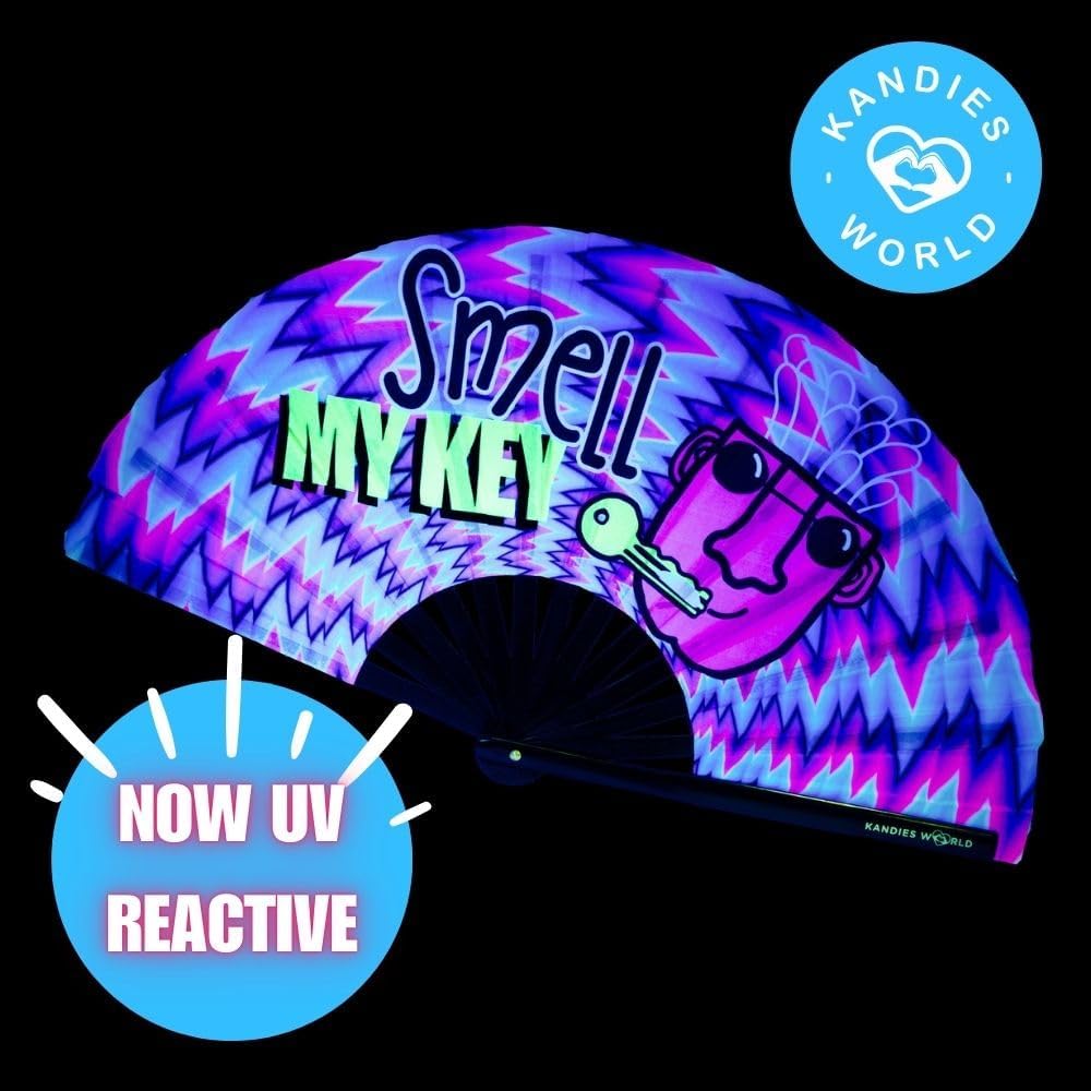 Kandies World Custom Festival Folding Hand Fan - Unique Designs, Made of Bamboo, Clacking Sound, Lightweight - Perfect Rave and Festival Accessory!