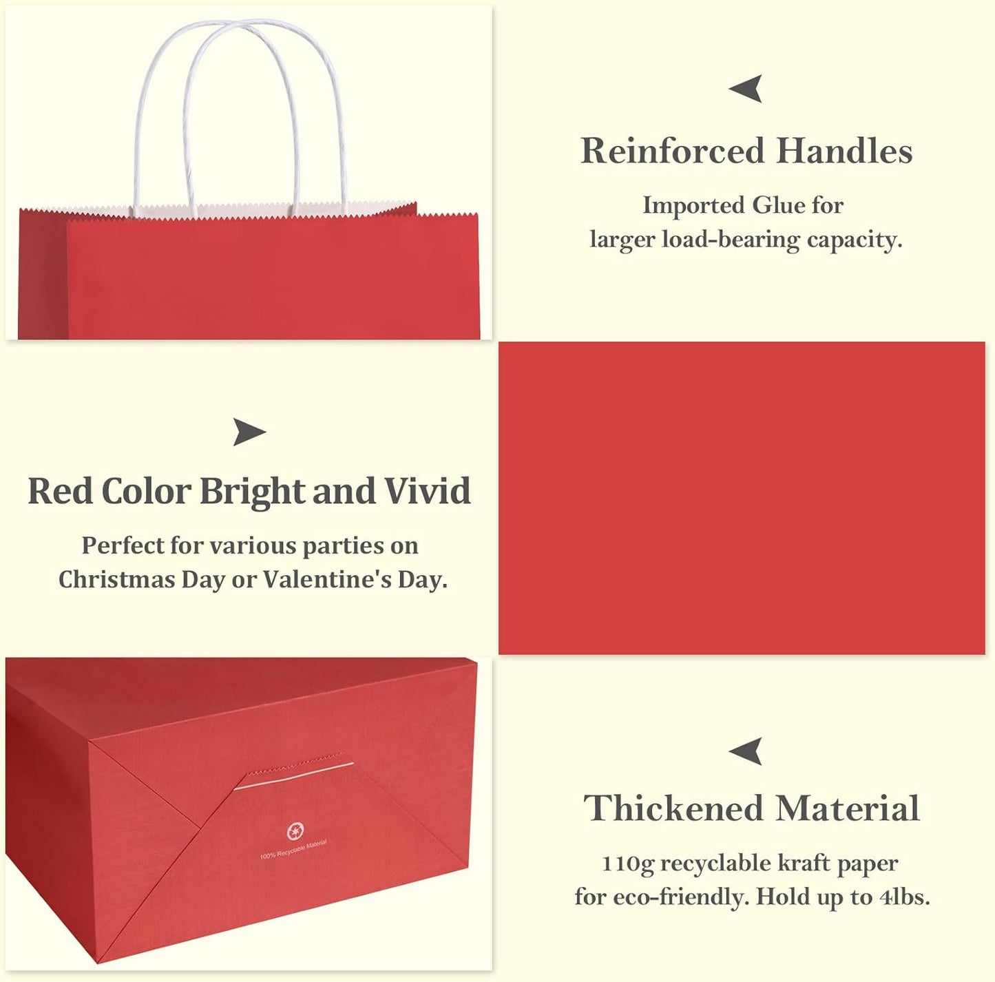 BagDream Red Gift Bags 10x5x13 Inch 100Pcs Large Kraft Paper Bags Bulk for Christmas, Wedding, Party Favors, Business, Retail, Grocery Paper Sacks with Handles