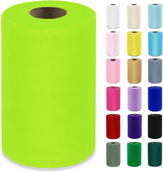 Lime Green Tulle Fabric Roll 6”by 100 Yards (300 ft) Soft Tulle Spool for DIY Crafting Favor Supplies, Tutus, Wedding, Party Decorations, Gift Wrapping