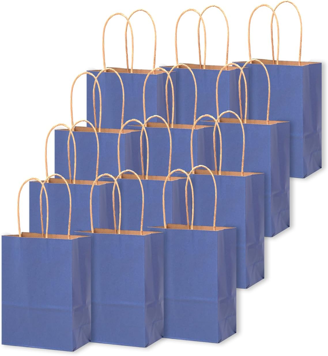 qiqee 24 Pcs Deep Blue Mini Paper Gift Bags with Handles 6"x4.5"x2.5" Small Brown Kraft Party Favor Treat Bags Multiple Uses (Mini size)