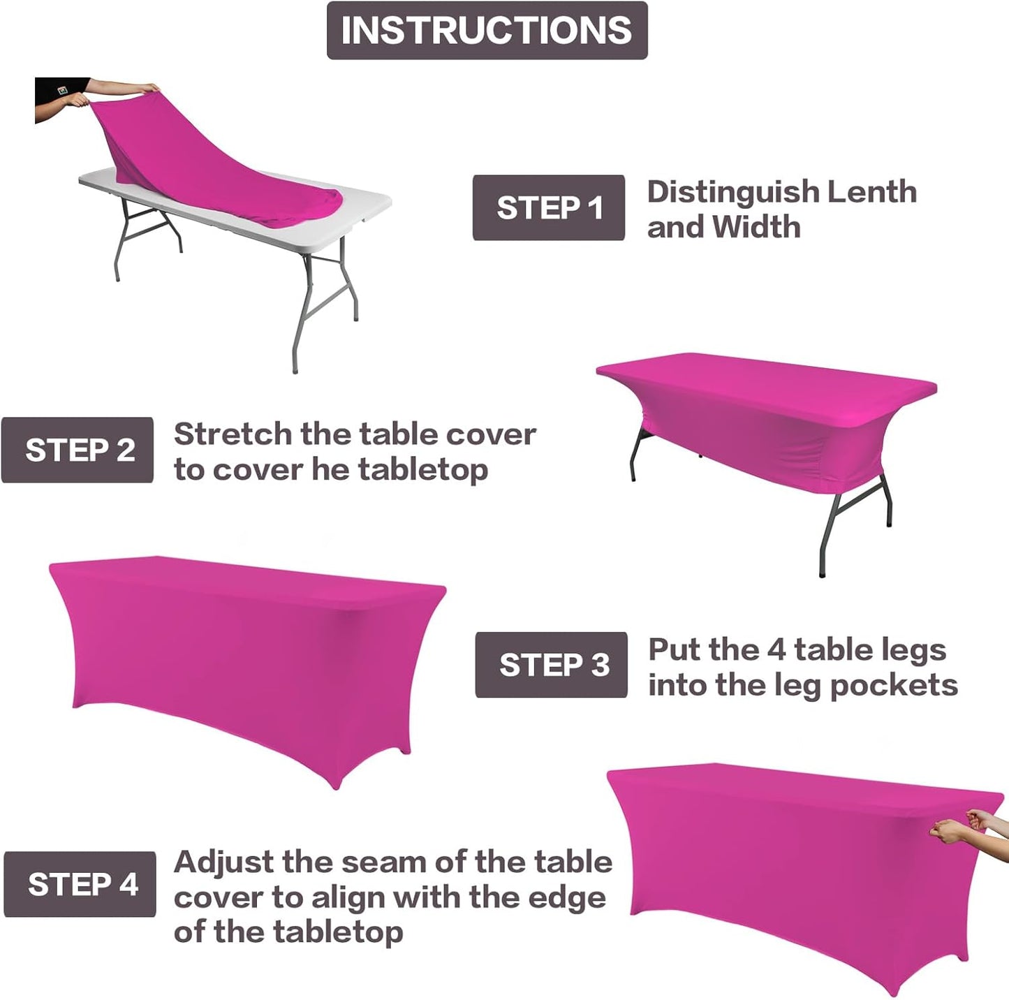 IVAPUPU 6FT Table Cloth for Rectangular Fitted Events Stretch Fuchsia Table Covers Washable Cover Spandex Tablecloth Protector for Party, Wedding, Cocktail, Banquet, Festival