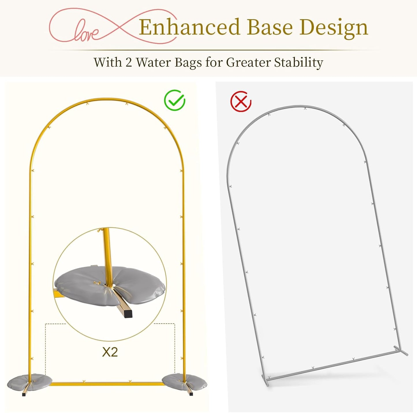 Snughome Arch Backdrop Stand, Set of 2 Metal Arch Stand (7.2FT+6FT), Gold Wedding Arch Frame for Party, Baby Shower, Holiday, Ideal for Balloon Flower