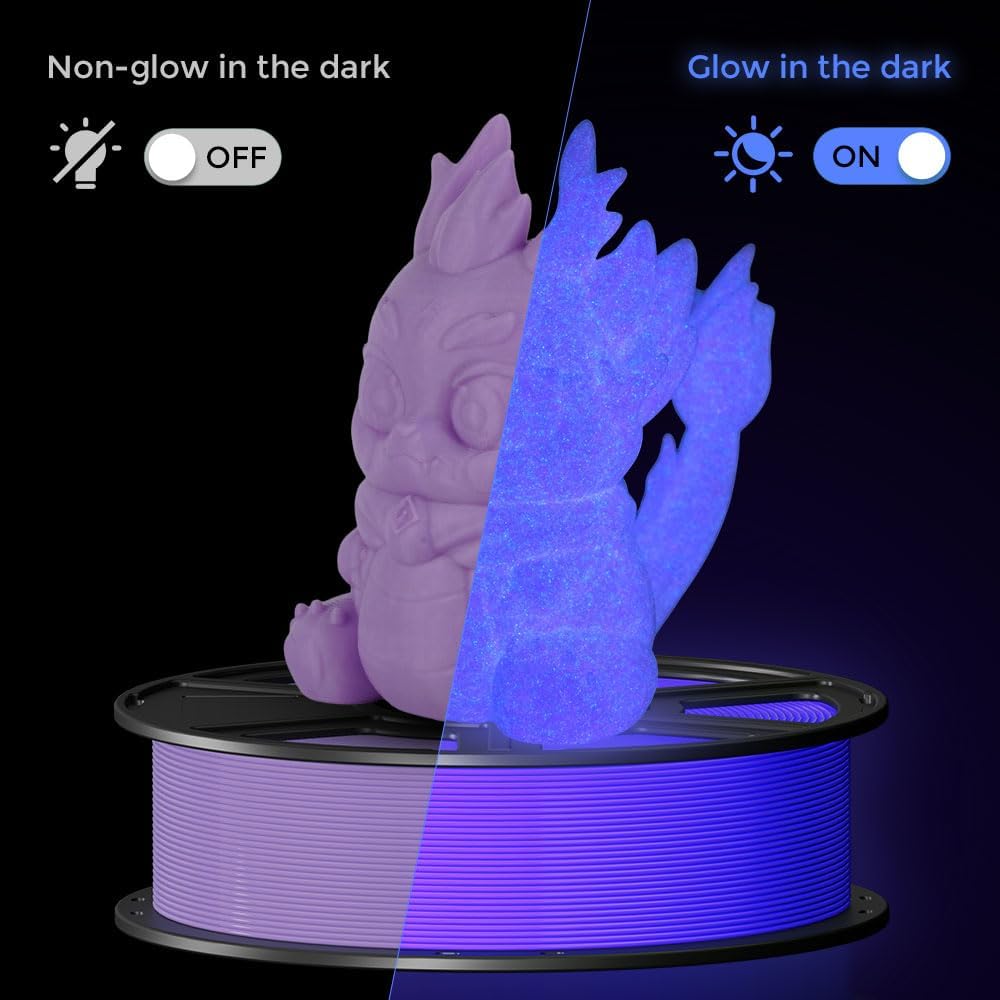 FLASHFORGE Glow in The Dark Rapid PLA Filament 1.75mm, High Flow Speedy 3D Printer Filament Luminous Purple, Max 500mm/s High-Speed Printing, High Brightness and Long-Lasting Glowing Effect