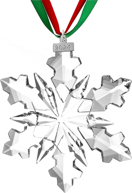 2024 Annual Edition Crystal Snowflake Ornament Christmas Ornament Home Decor Gift (Clear)