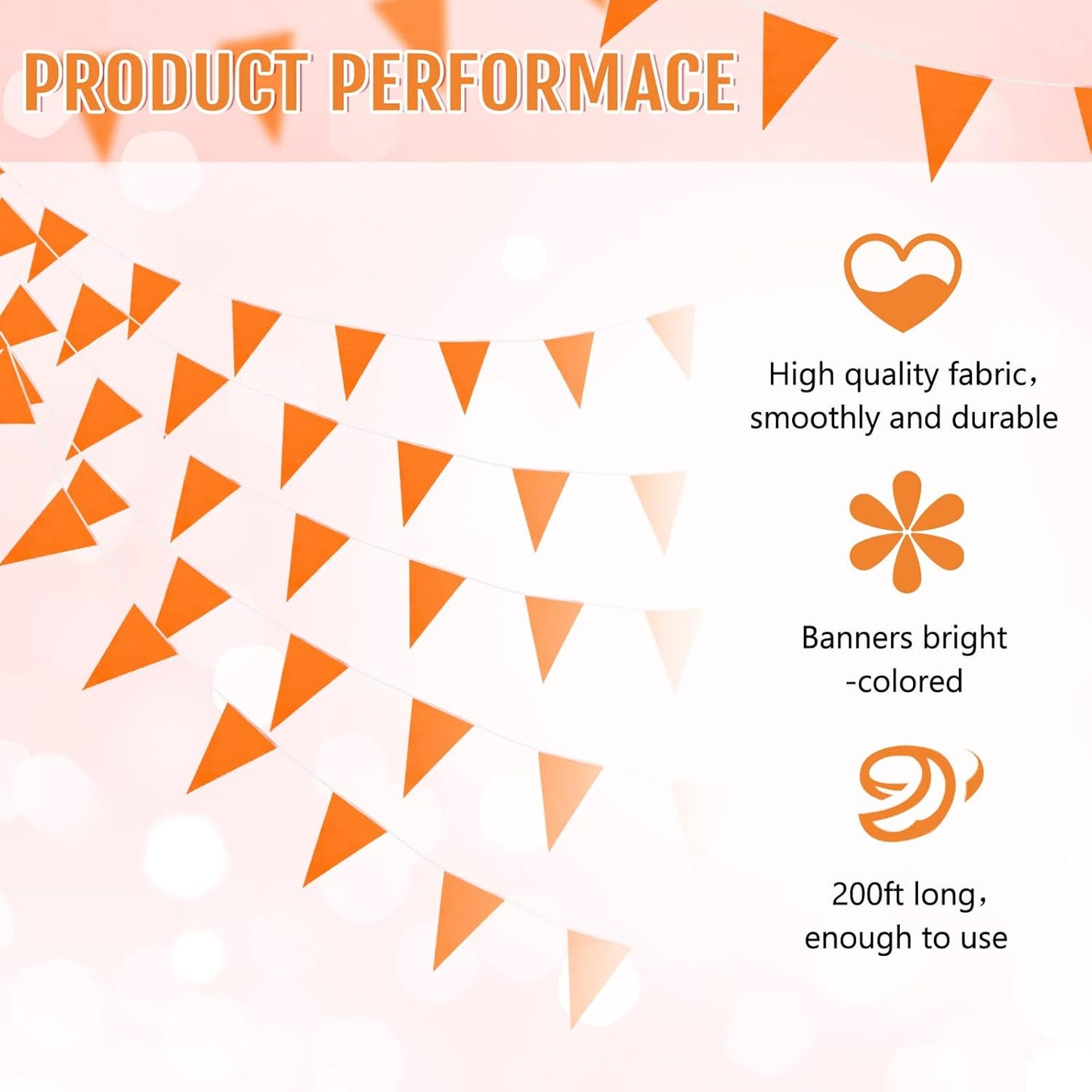 Tatuo 200 Feet Solid Pennant Banners Flags String Triangle Hanging DIY Bunting Flags Party Decorations for Grand Opening Party Banners for Kids Birthday, Shops (Orange)