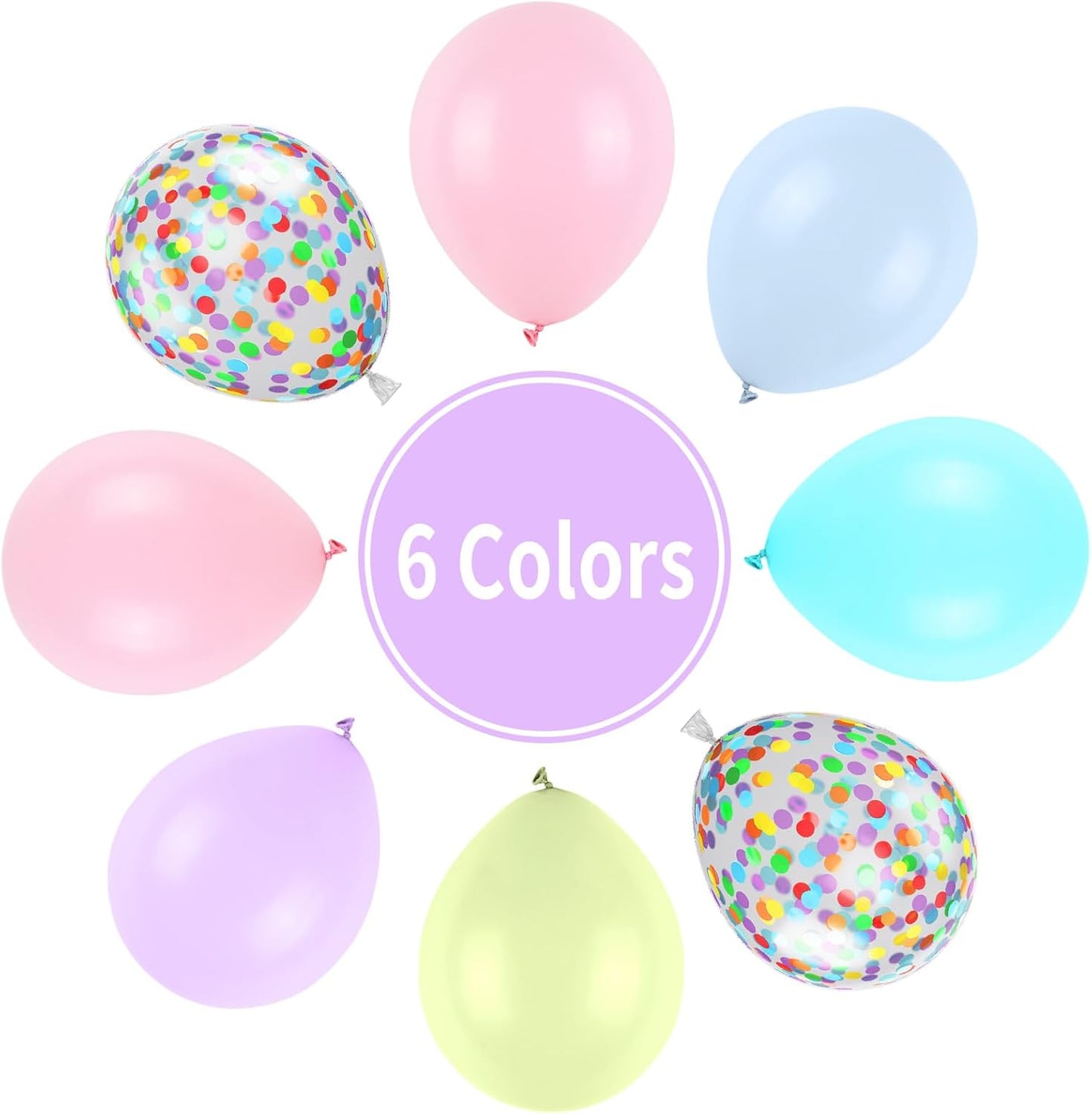 Pastel Balloons, Multicolor Macaron Balloons Colorful Latex Party Balloon, Baby Pink Blue Purple Yellow and Teal Rainbow Confetti Balloon for Kids Pastel Birthday Easter Party Baby Shower Wedding