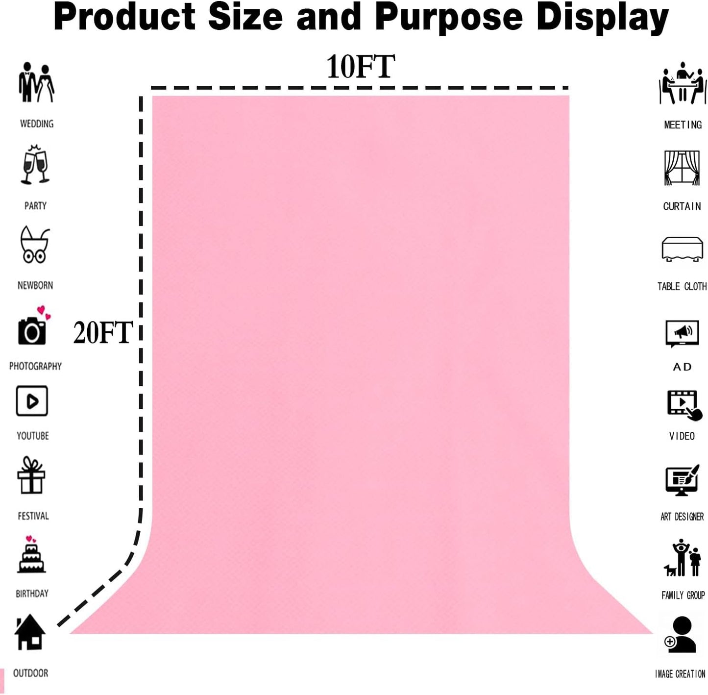 10x20FT Large Pink Backdrop Background for Photography Photo Booth Backdrop for Photoshoot Background Screen Video Recording Parties Curtain