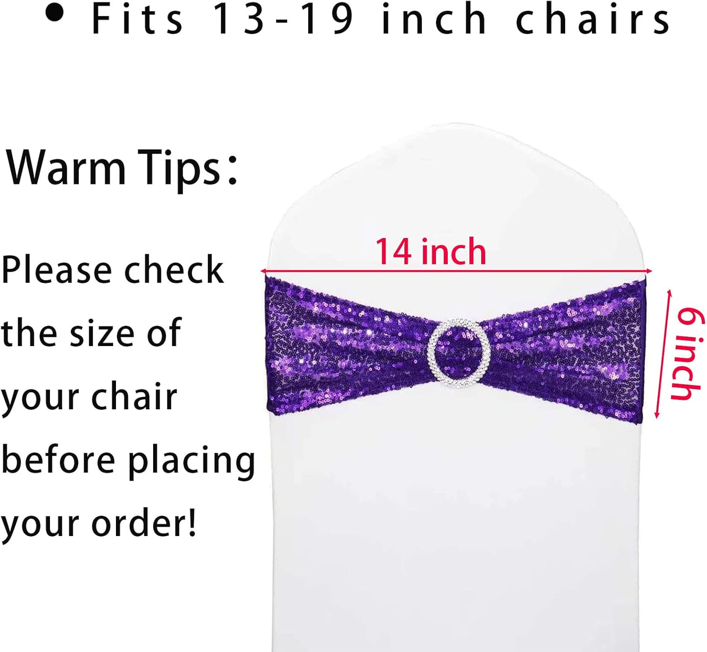 25 Pcs Chair Sashes Sequin Stretch Chair Bands Spandex Polyester Bows for Party Hotel Wedding Banquets Decoration - Purple