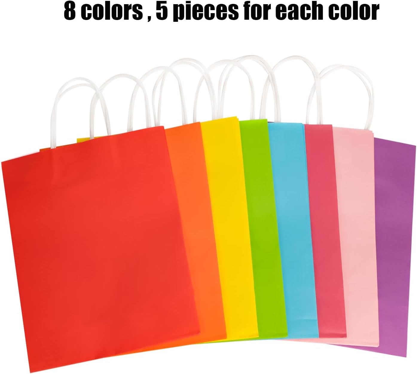 Bekoetoz 40 PCS White Kraft Paper Gift Bags With Handles 8 Colors 10.6 * 8.3 * 4.3 Inch Bulk Gift Bags For Birthdays,Weddings,Baby Showers,Party Favor,Goodie Bags(Medium,Rainbow)