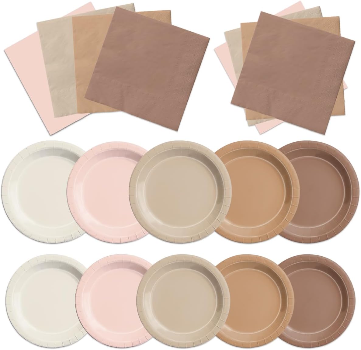 CMUSKO Boho Baby Shower Decorations-150Pcs Gradient Brown Plates and Napkins Kit Serves 50,Neutral Boho Party Supplies for Bridal Shower,Wedding, Birthday