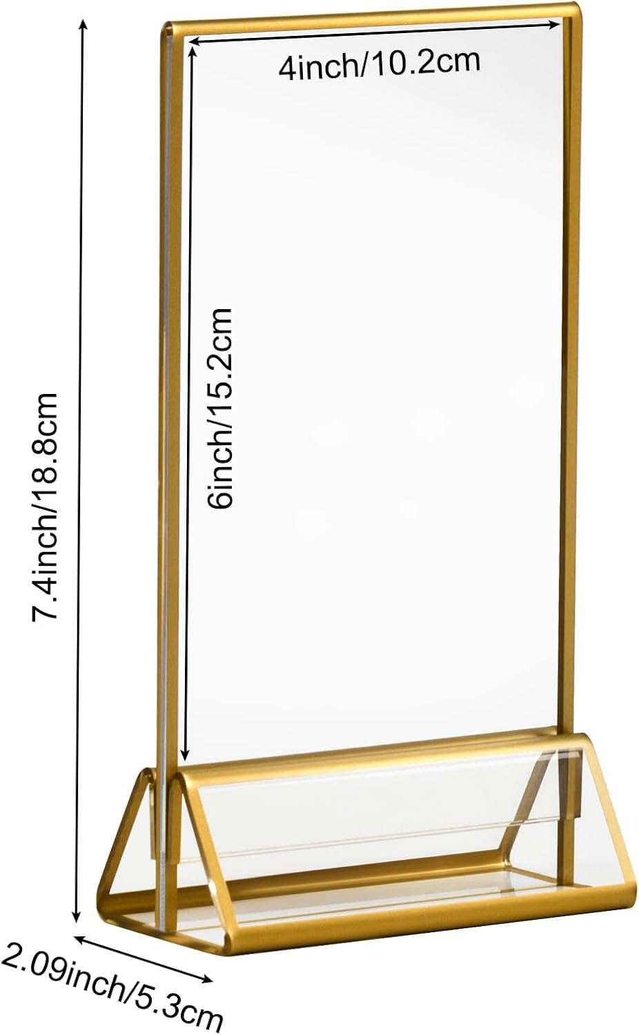 6 Pack Acrylic Sign Holder with Gold Borders, 4x6'' Double-Sided Menu Stands Clear Picture Frames for Restaurant Menu Signs, Wedding Table Numbers, Exhibition & Art Display