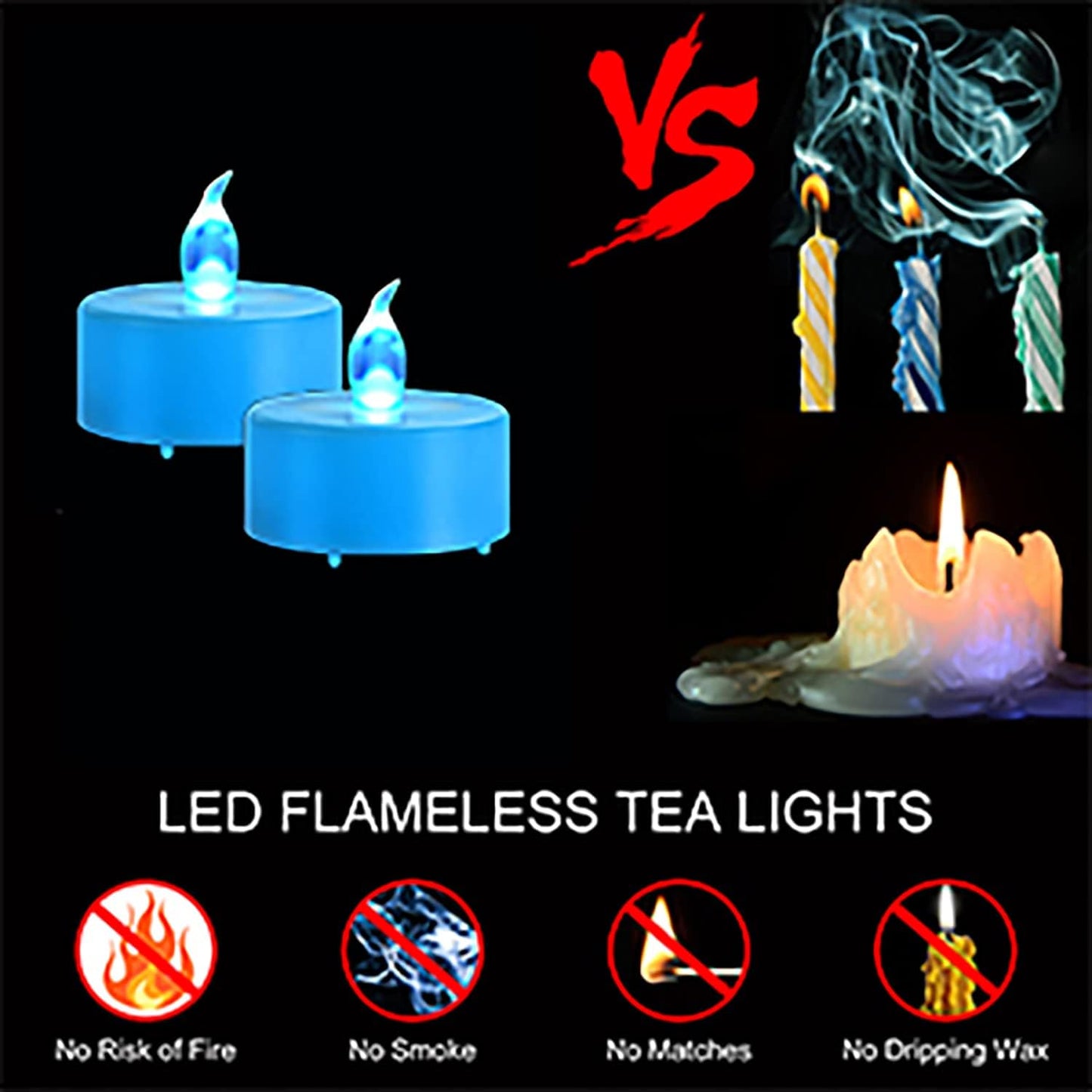 LED Tea Lights Candles- 50PACK Blue Flameless Candles Realistic and Bright Flickering Long Lasting 200Hours for Holiday Celebration,Party,Home Decoration,Battery Operated