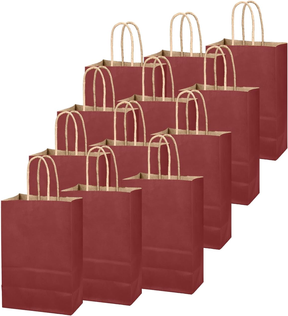qiqee Brown Red Gift Bag with Handles Bulk 24Pcs Paper Bags -8.3"x6"x3. 15" Party Favor Bags - Solid Color