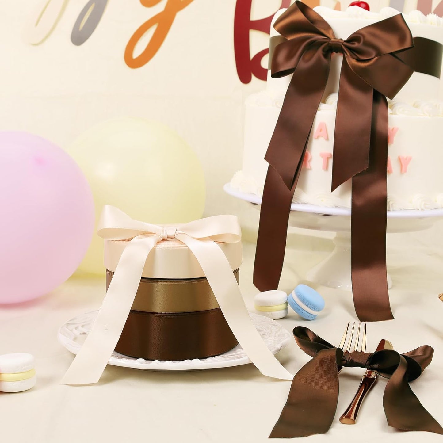 LaRibbons Brown Ribbon 1 1/2 Inch 25 Yards Double Faced Friar Brown Silk Ribbon for Flower Bouquet Crafts Gift Wrapping Wedding Party Decoration