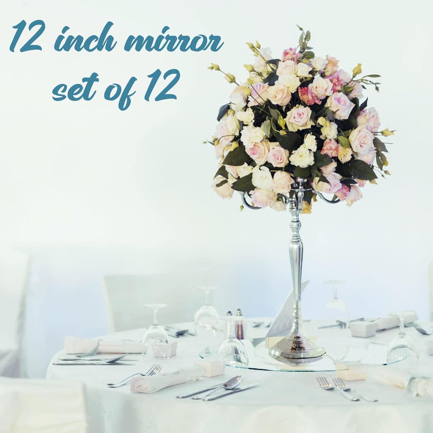JAMBALAY Round Mirror Centerpieces for Tables, 12Inch Glass Mirror Table Centerpieces, Circle Glass Mirror Trays, Mirror Candle Plates for Wedding Decoration and Party, 12Pcs