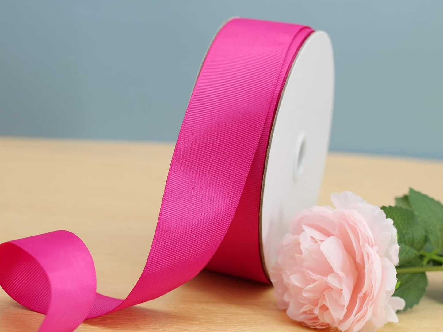 One Roll 50 Yards Soild Rose Grosgrain Ribbon 1 1/2 inch Flower Bouquets Ribbons-1.5 inch Thick Gift Wrapping Ribbon-DIY Crafts Bow Hair Headband Accessories Ribbons #188(38mm)