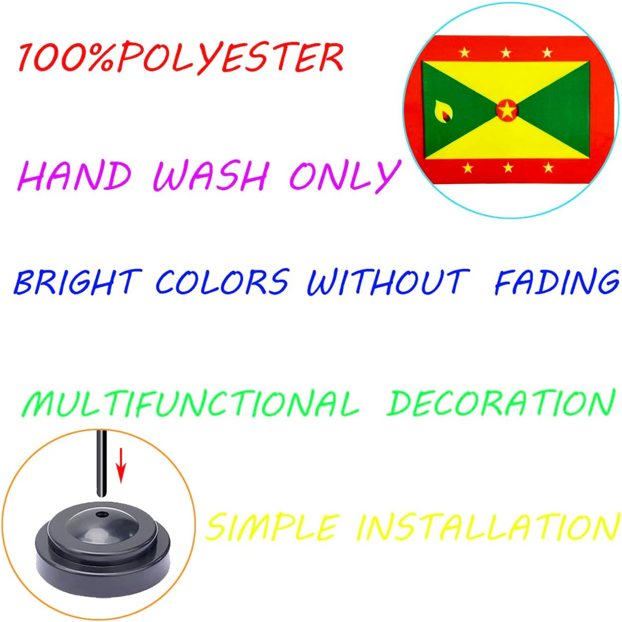 WXTWK 2 Pack Grenada Flag Grenada Deluxe Desk Flag Set - Mini Small Grenada Table Office Flags with Black 12" Solid Pole Stand Base Classroom Meeting Desktop Decorations