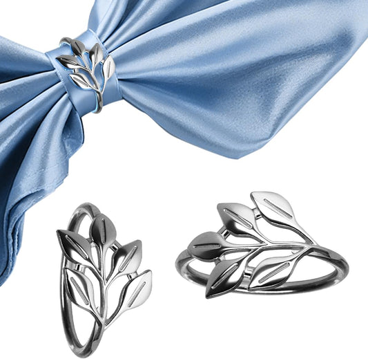 40 Pcs Leaf Napkin Rings Set, Silver Metal Napkins Rings Holders Bulk for Cloth Napkins Table Adornment for Wedding, Birthday, Thanksgiving, Christmas, Banquet, Dinning Table Decorations