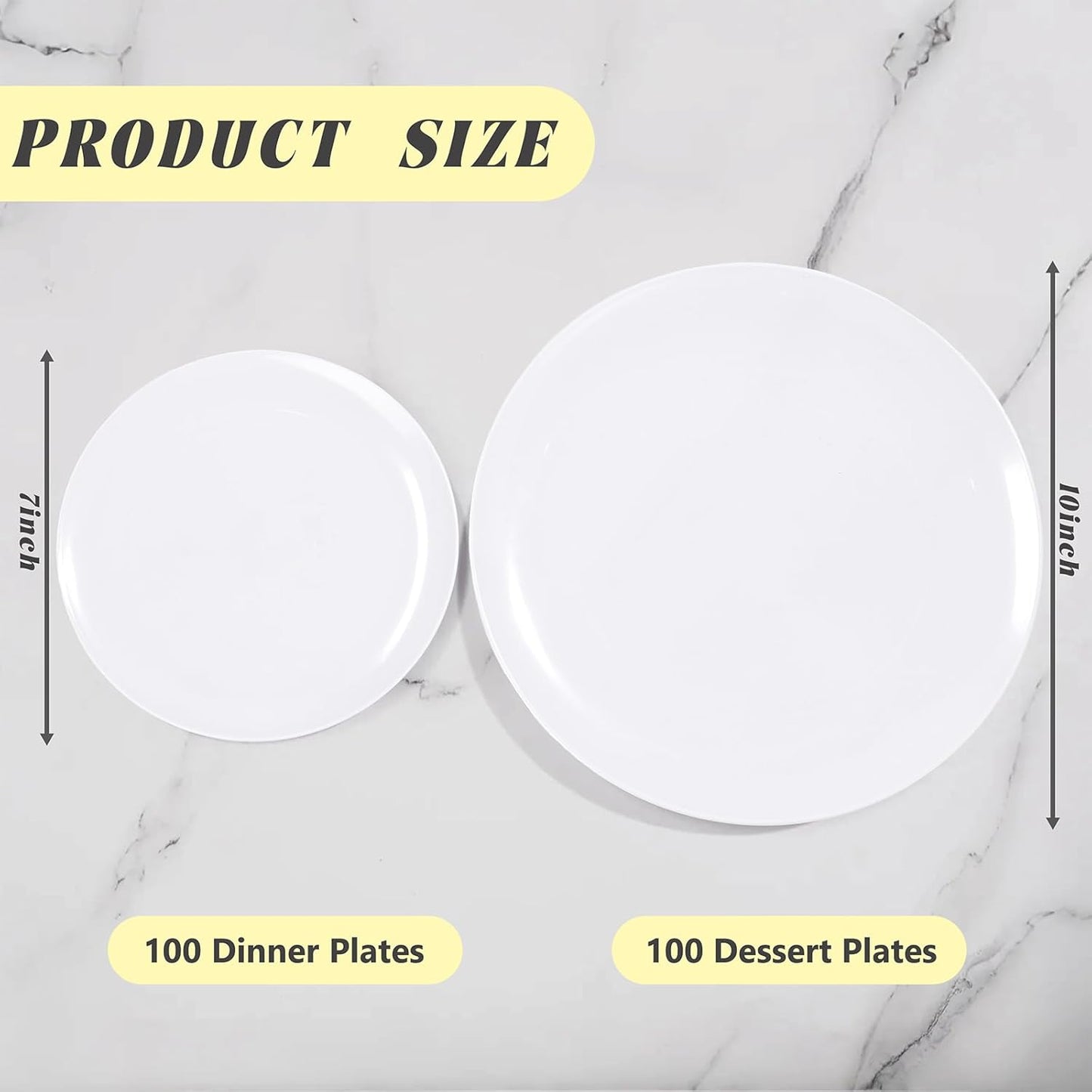 bUCLA 200PCS White Plastic Plates - Heavy Duty White Disposable Include 100 Dinner 10inch & 100 Dessert 7inch Plates, Ideal for Wedding&Party